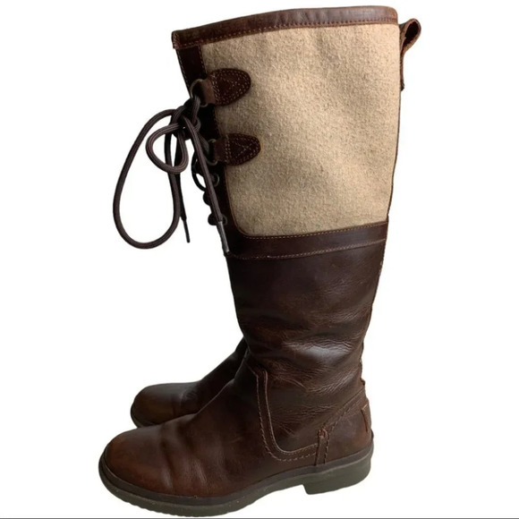 UGG Elsa Women's Waterproof Wool Blend/Leather Tall Boots Size 5 Chestnut Brown - Picture 2 of 14